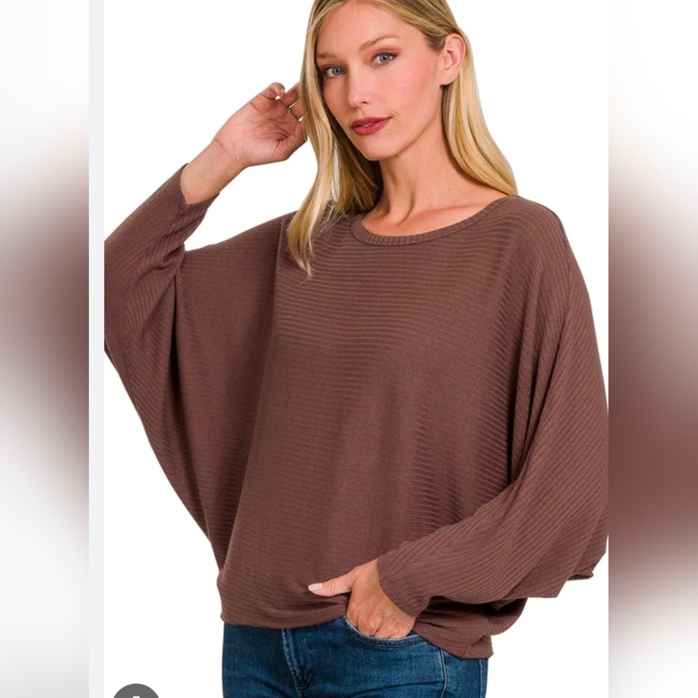 Zenana Outfitters Chocolate Ribbed Poncho Sweater SZ L